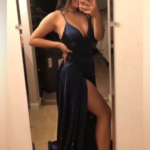 dark blue prom dress